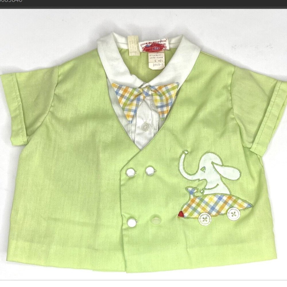 Vintage Catton Candy Baby Boy Elephant Bow Tie Dress Shirt Sz 6 Month Never Worn